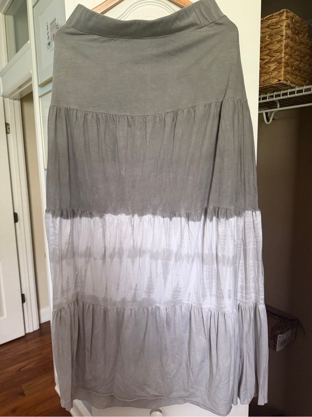 Michael Stars Gray and White Tiered Maxi Skirt - Neutral Women's Skirt Size M